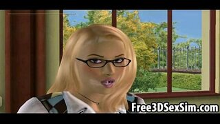 Гаряча 3D школярка ласкує вузьку кицьку ебоні красуні